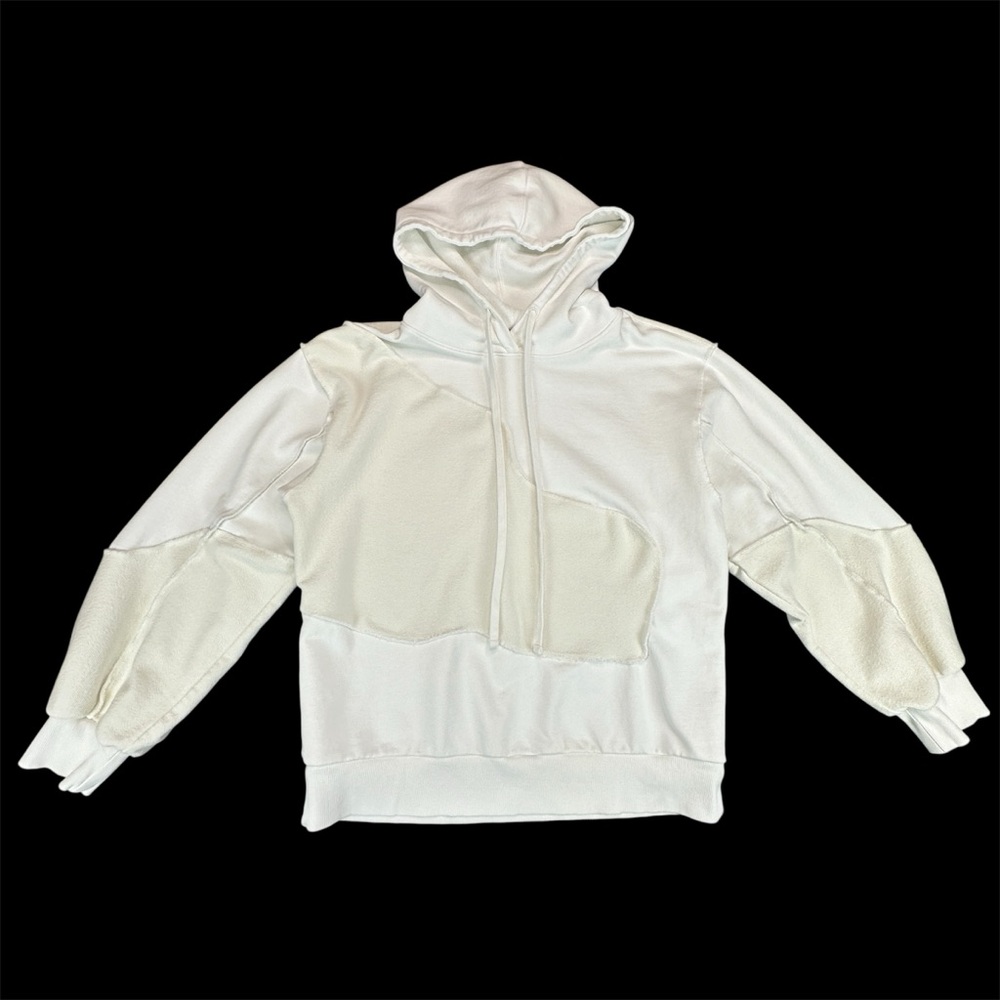 RARE / self Sz 3 Patchwork Deconstructed Hoodie Cream White Oversized Streetwear